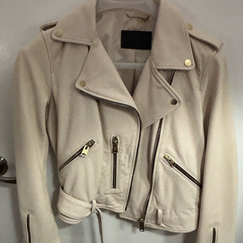 All Saints Women Cream Biker Jacket 90s fit